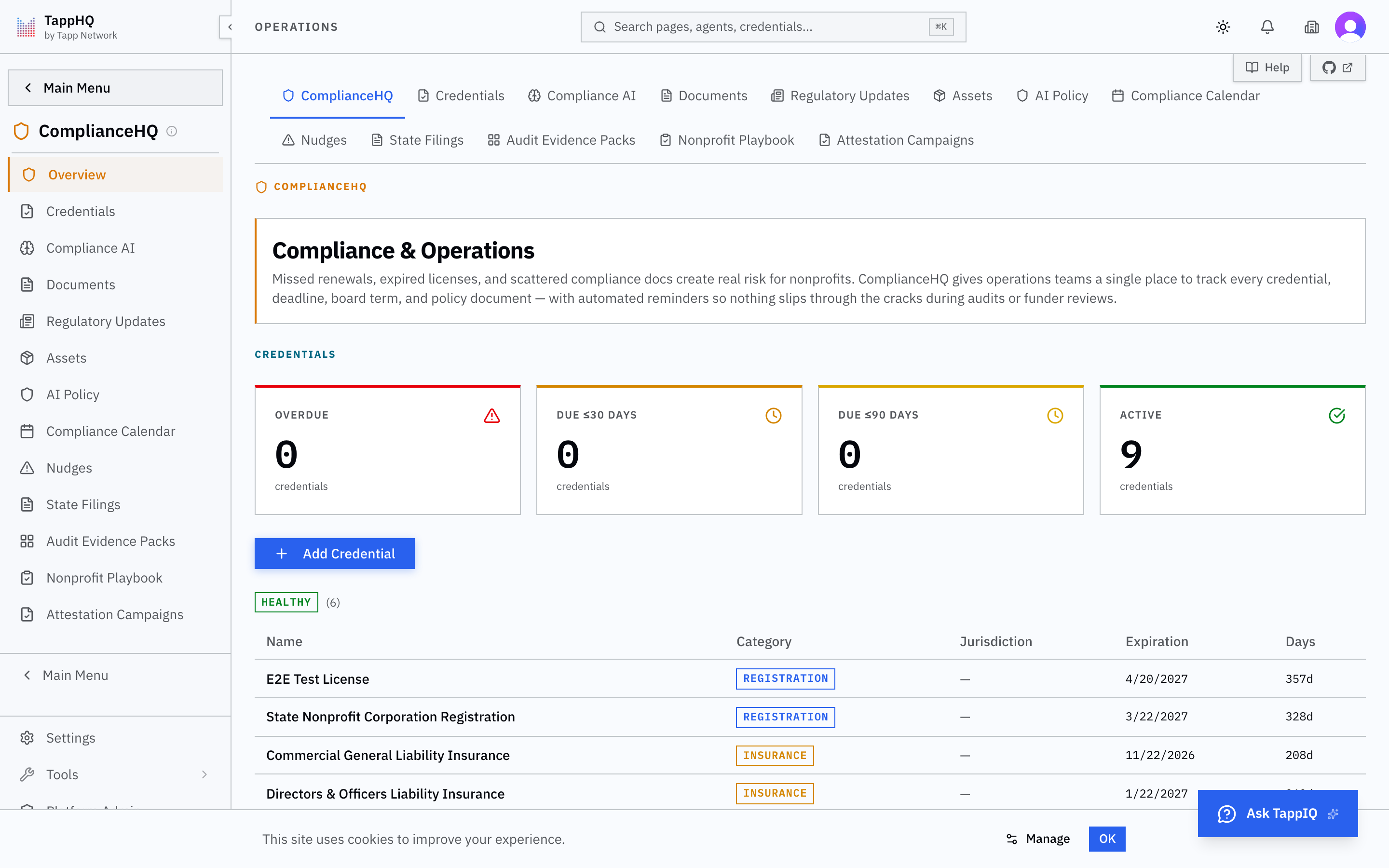 ComplianceHQ platform screenshot