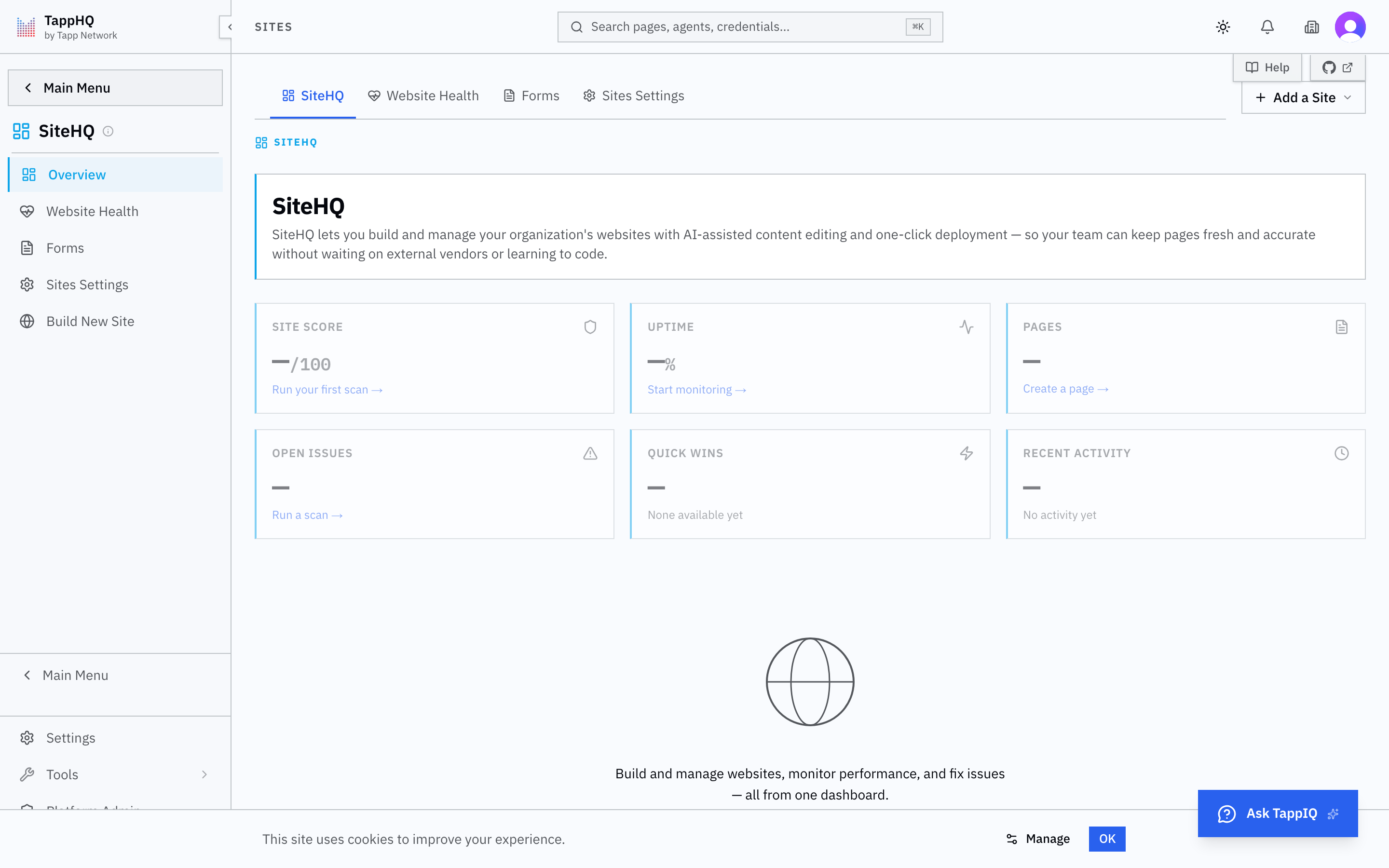 SiteHQ platform screenshot