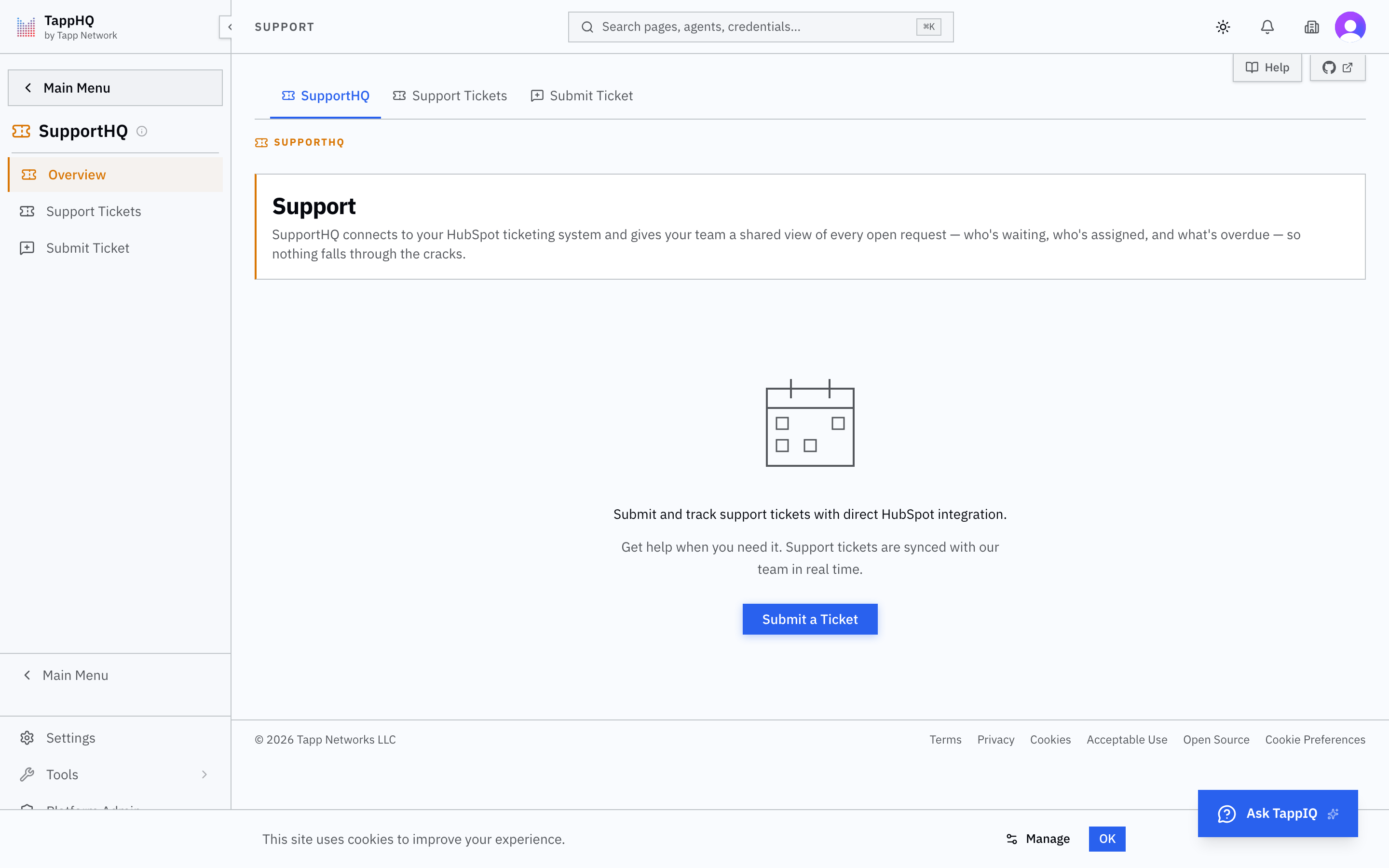SupportHQ platform screenshot